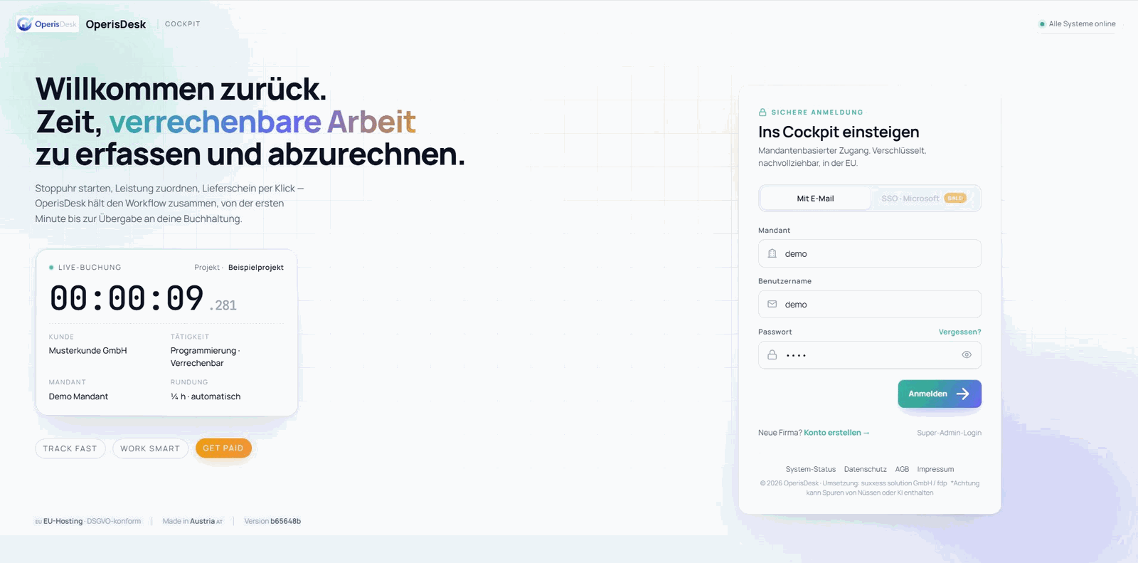 OperisDesk Login-Bildschirm